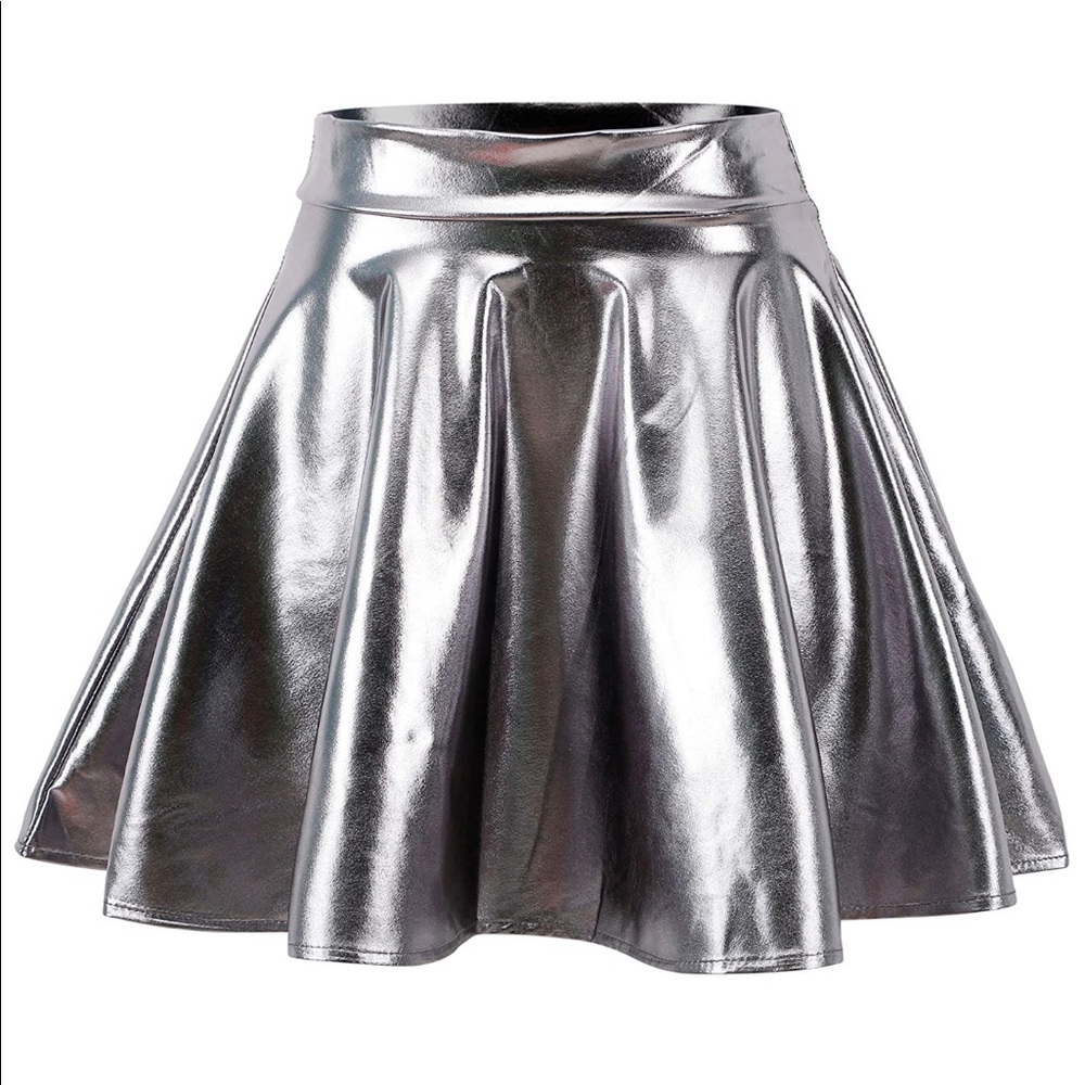 Silver Metallic Skater Skirt XS